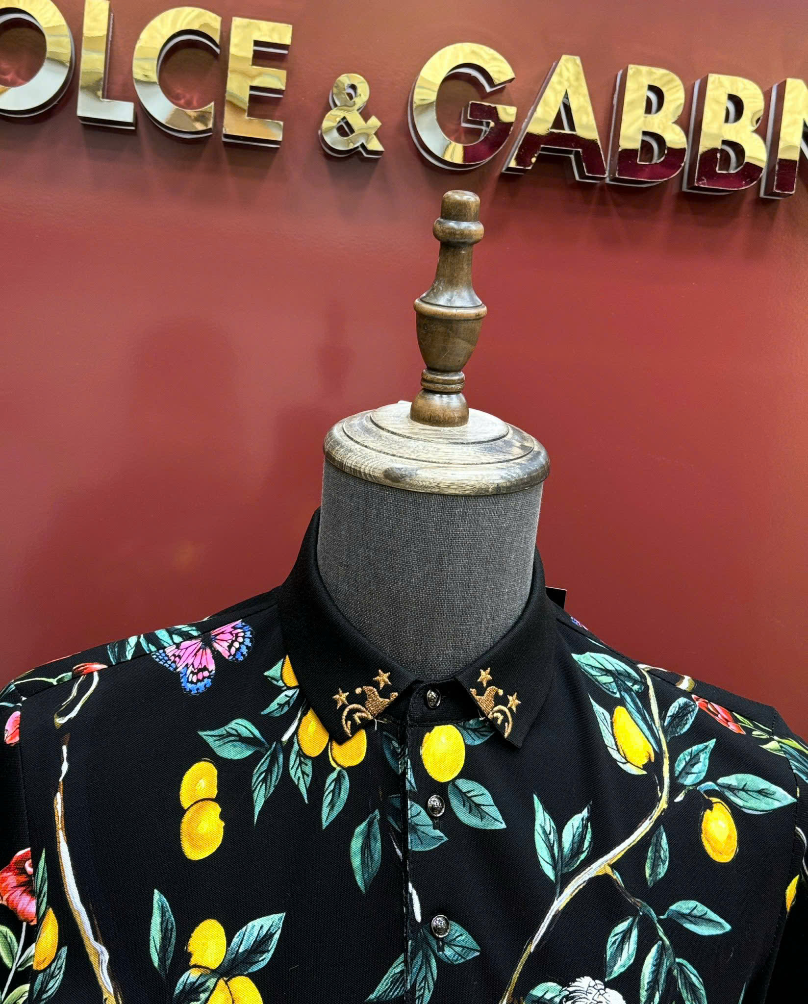 Áo polo Dolce Gabbana DG Đen họa tiết cây quả hoa lá Like Auth 1-1 on web CD MK